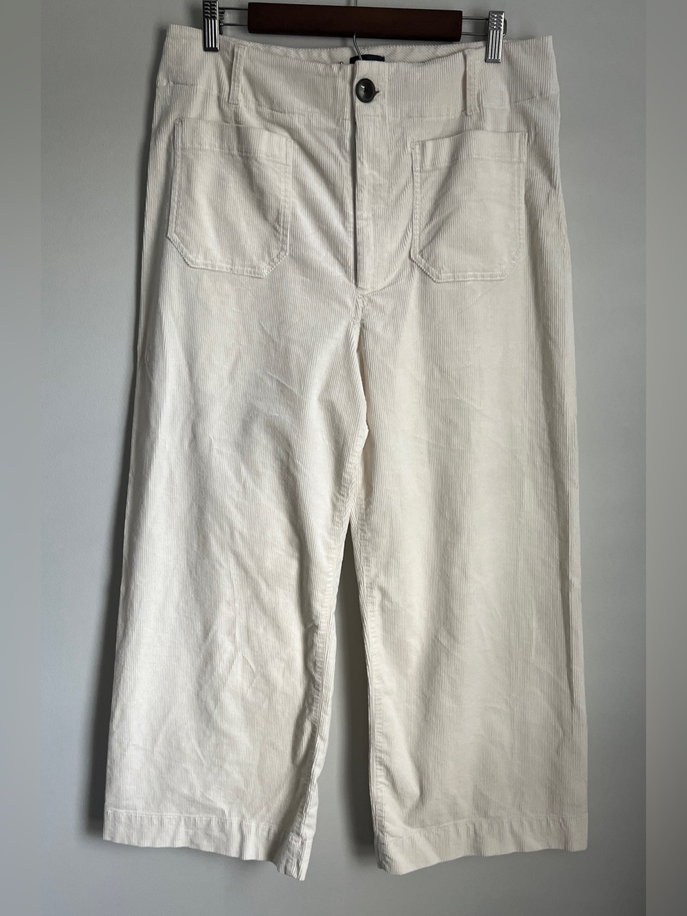 New Maeve Anthropologie The Colette Ivory High Rise Corduroy Wide Leg Pants 32